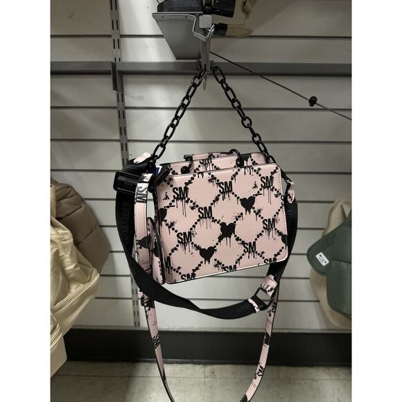 Steve Madden Bevelyn Hearts Satchel Lilac Pink Drip Heart Graffiti Halloween Bag - Picture 4 of 6